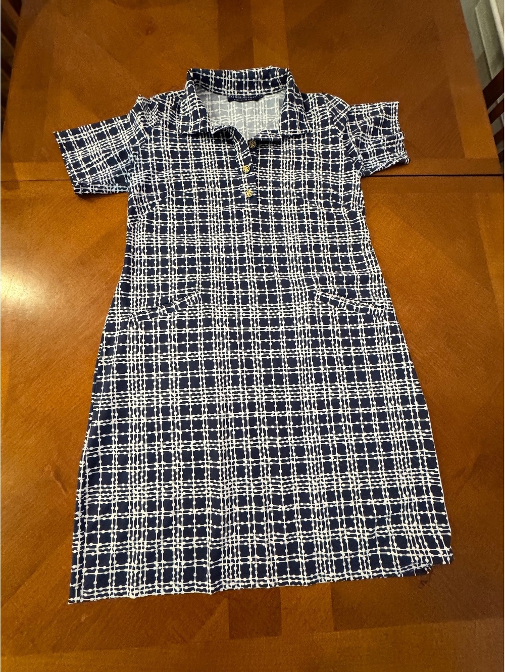 Katherine Way Women's Navy Blue and White Plaid Polo Dress Size L 1397